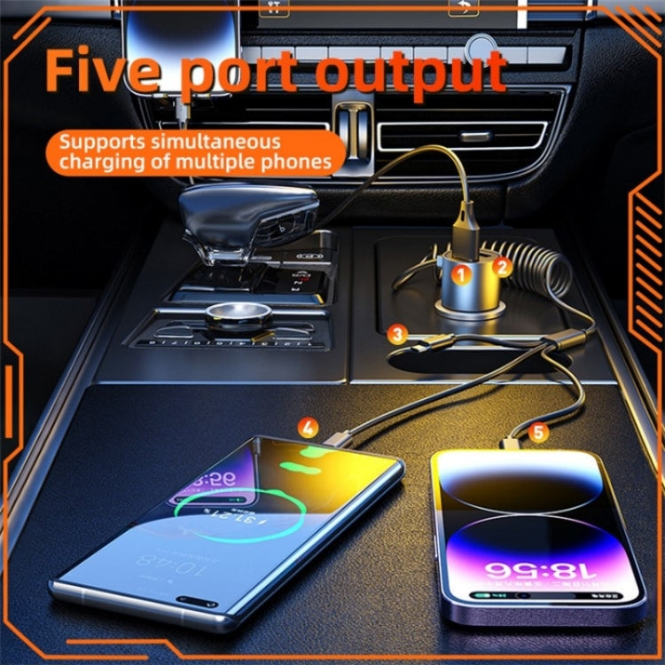 K15 Car Adapter 3 in 1 Stretchable Cable 22.5W Quick Charge Cigarette Lighter Dual USB Ports - Car Charger by buy2fix | Online Shopping UK | buy2fix