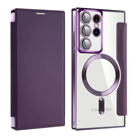 For Samsung Galaxy S22 Ultra 5G Shield MagSafe RFID Anti-theft Leather Phone Case(Purple) - Galaxy S22 Ultra 5G Cases by buy2fix | Online Shopping UK | buy2fix