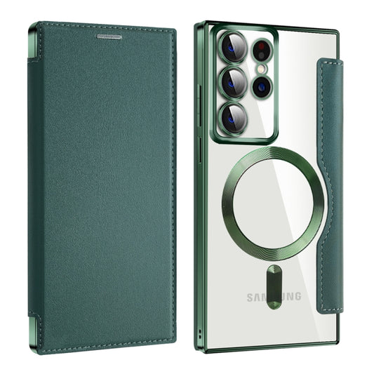 For Samsung Galaxy S22 Ultra 5G Shield MagSafe RFID Anti-theft Leather Phone Case(Green) - Galaxy S22 Ultra 5G Cases by buy2fix | Online Shopping UK | buy2fix