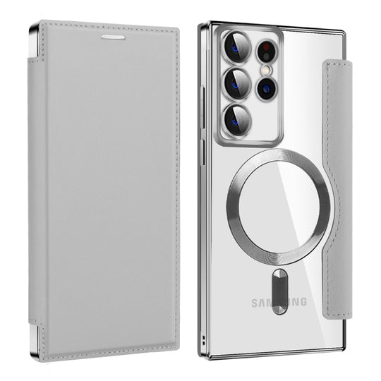 For Samsung Galaxy S22 Ultra 5G Shield MagSafe RFID Anti-theft Leather Phone Case(Grey)
