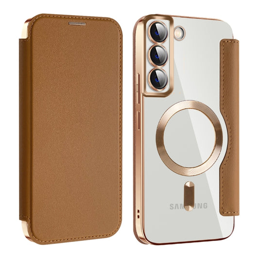 For Samsung Galaxy S22+ 5G Shield MagSafe RFID Anti-theft Leather Phone Case(Brown) - Galaxy S22+ 5G Cases by buy2fix | Online Shopping UK | buy2fix