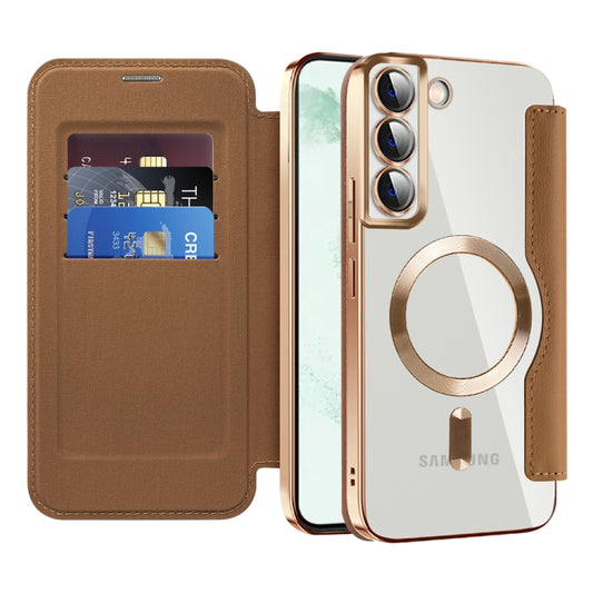 For Samsung Galaxy S22+ 5G Shield MagSafe RFID Anti-theft Leather Phone Case(Brown) - Galaxy S22+ 5G Cases by buy2fix | Online Shopping UK | buy2fix