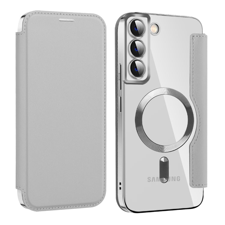 For Samsung Galaxy S22+ 5G Shield MagSafe RFID Anti-theft Leather Phone Case(Grey) - Galaxy S22+ 5G Cases by buy2fix | Online Shopping UK | buy2fix