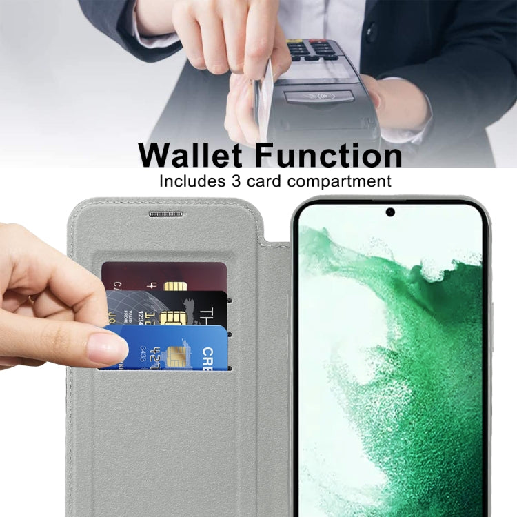 For Samsung Galaxy S22+ 5G Shield MagSafe RFID Anti-theft Leather Phone Case(Grey) - Galaxy S22+ 5G Cases by buy2fix | Online Shopping UK | buy2fix