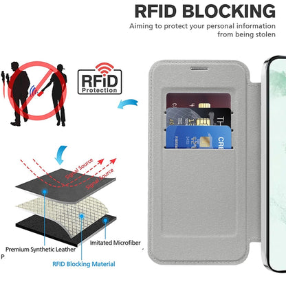 For Samsung Galaxy S22+ 5G Shield MagSafe RFID Anti-theft Leather Phone Case(Grey) - Galaxy S22+ 5G Cases by buy2fix | Online Shopping UK | buy2fix