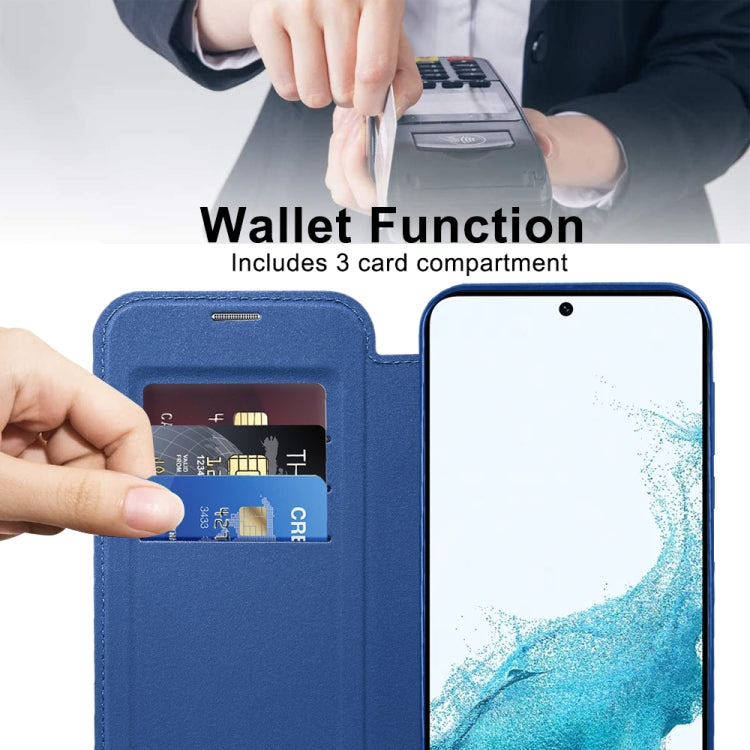 For Samsung Galaxy S22 5G Shield MagSafe RFID Anti-theft Leather Phone Case(Dark Blue) - Galaxy S22 5G Cases by buy2fix | Online Shopping UK | buy2fix