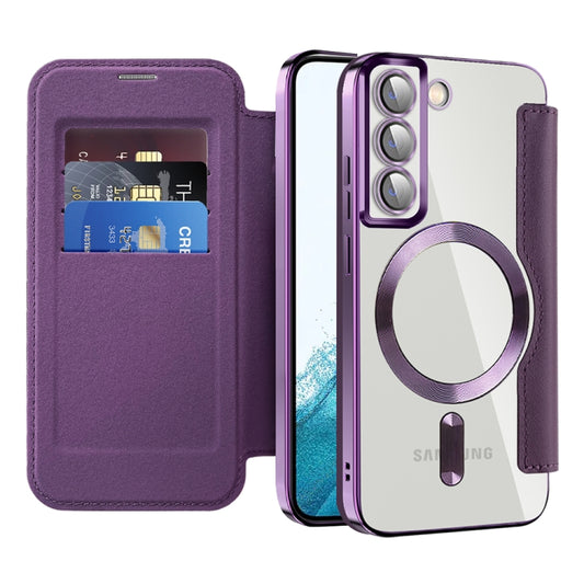 For Samsung Galaxy S22 5G Shield MagSafe RFID Anti-theft Leather Phone Case(Purple) - Galaxy S22 5G Cases by buy2fix | Online Shopping UK | buy2fix