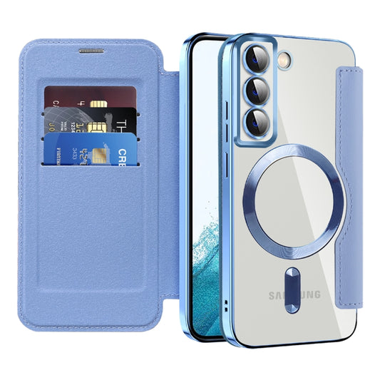 For Samsung Galaxy S22 5G Shield MagSafe RFID Anti-theft Leather Phone Case(Blue) - Galaxy S22 5G Cases by buy2fix | Online Shopping UK | buy2fix