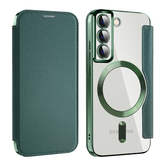 For Samsung Galaxy S22 5G Shield MagSafe RFID Anti-theft Leather Phone Case(Green)