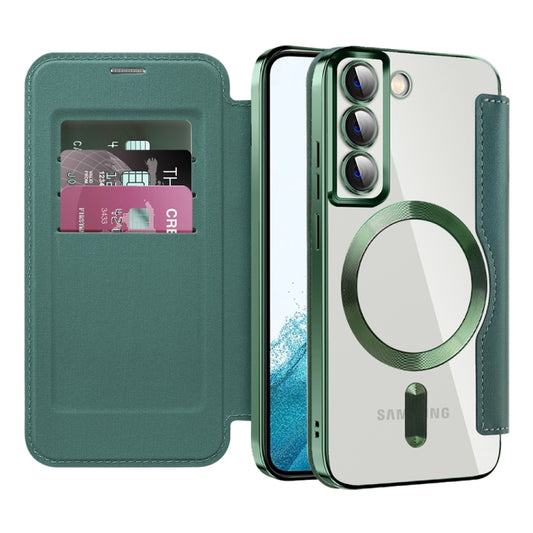 For Samsung Galaxy S22 5G Shield MagSafe RFID Anti-theft Leather Phone Case(Green) - Galaxy S22 5G Cases by buy2fix | Online Shopping UK | buy2fix