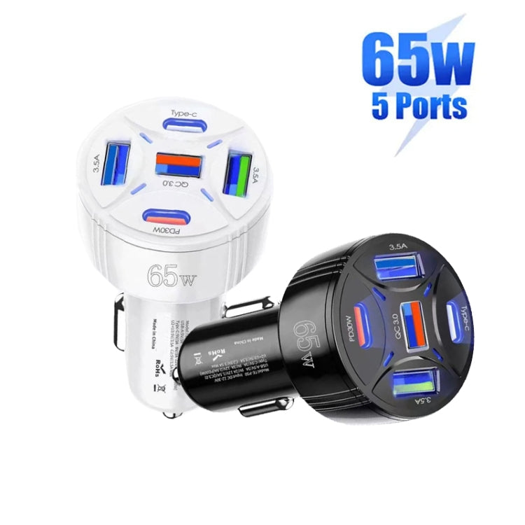 TE-P50 65W PD30W Type-C x 2 + USB x 3 Multi Port Car Charger(Black) - Car Charger by buy2fix | Online Shopping UK | buy2fix