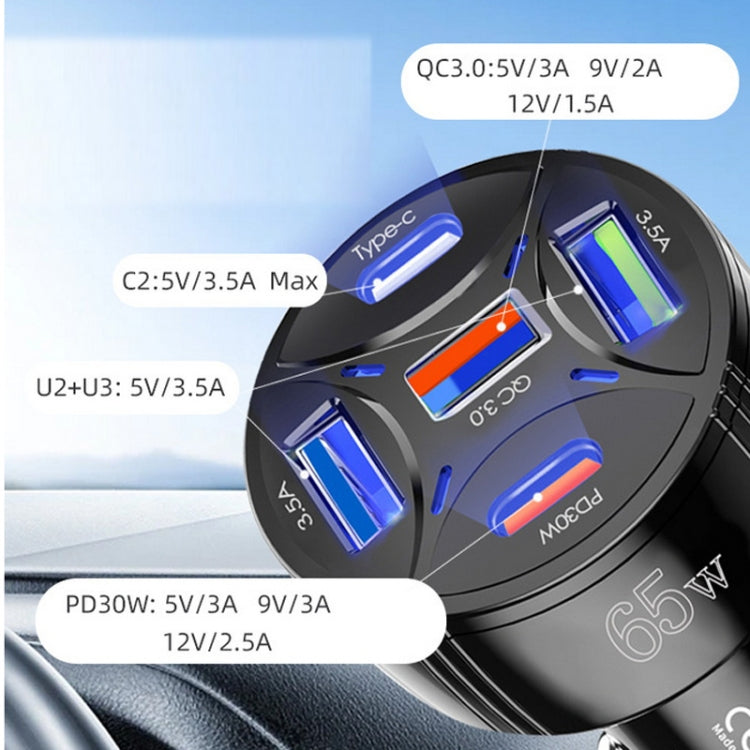 TE-P50 65W PD30W Type-C x 2 + USB x 3 Multi Port Car Charger(Black) - Car Charger by buy2fix | Online Shopping UK | buy2fix