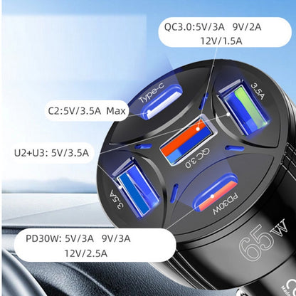 TE-P50 65W PD30W Type-C x 2 + USB x 3 Multi Port Car Charger(Black) - Car Charger by buy2fix | Online Shopping UK | buy2fix