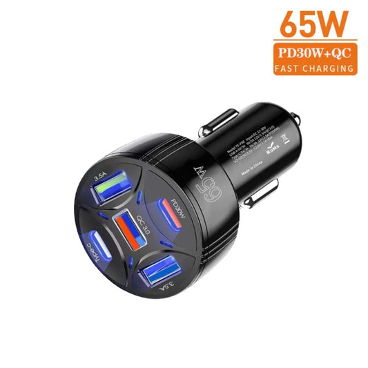 TE-P50 65W PD30W Type-C x 2 + USB x 3 Multi Port Car Charger with 1m Type-C to Type-C Data Cable(Black) - Car Charger by buy2fix | Online Shopping UK | buy2fix