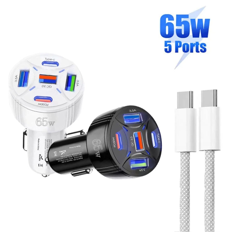 TE-P50 65W PD30W Type-C x 2 + USB x 3 Multi Port Car Charger with 1m Type-C to Type-C Data Cable(Black) - Car Charger by buy2fix | Online Shopping UK | buy2fix