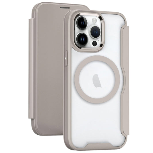 For iPhone 12 Pro Max RFID Blocking Adsorption Flip MagSafe Leather Phone Case(Khaki) - iPhone 12 Pro Max Cases by buy2fix | Online Shopping UK | buy2fix