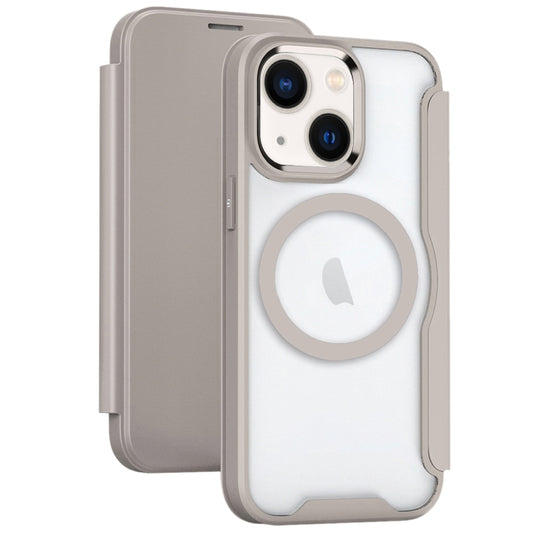 For iPhone 13 RFID Blocking Adsorption Flip MagSafe Leather Phone Case(Khaki) - iPhone 13 Cases by buy2fix | Online Shopping UK | buy2fix