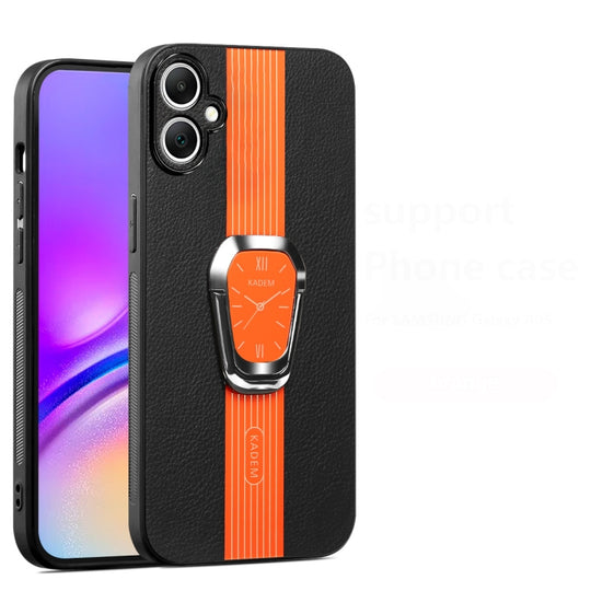 For Samsung Galaxy A04e Magnetic Litchi Leather Back Phone Case with Holder(Orange)