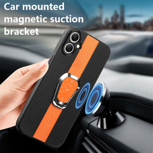 For Samsung Galaxy A04e Magnetic Litchi Leather Back Phone Case with Holder(Orange) by buy2fix