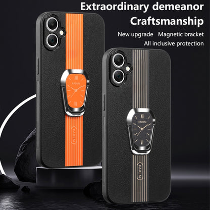 For Samsung Galaxy A04e Magnetic Litchi Leather Back Phone Case with Holder(Orange) by buy2fix