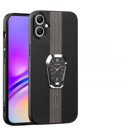For Samsung Galaxy A04e Magnetic Litchi Leather Back Phone Case with Holder(Black)