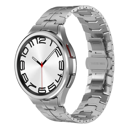 For Samsung Galaxy Watch 6 40 / 44mm Lron Man Curved Connection Stainless Steel Watch Band(Silver) - Watch Bands by buy2fix | Online Shopping UK | buy2fix