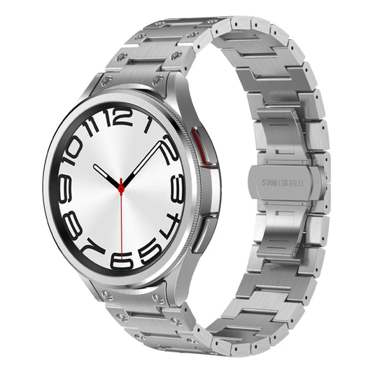 For Samsung Galaxy Watch 4 Classic 42 / 46mm Dual Circle Curved Connection Stainless Steel Watch Band(Silver) - Watch Bands by buy2fix | Online Shopping UK | buy2fix