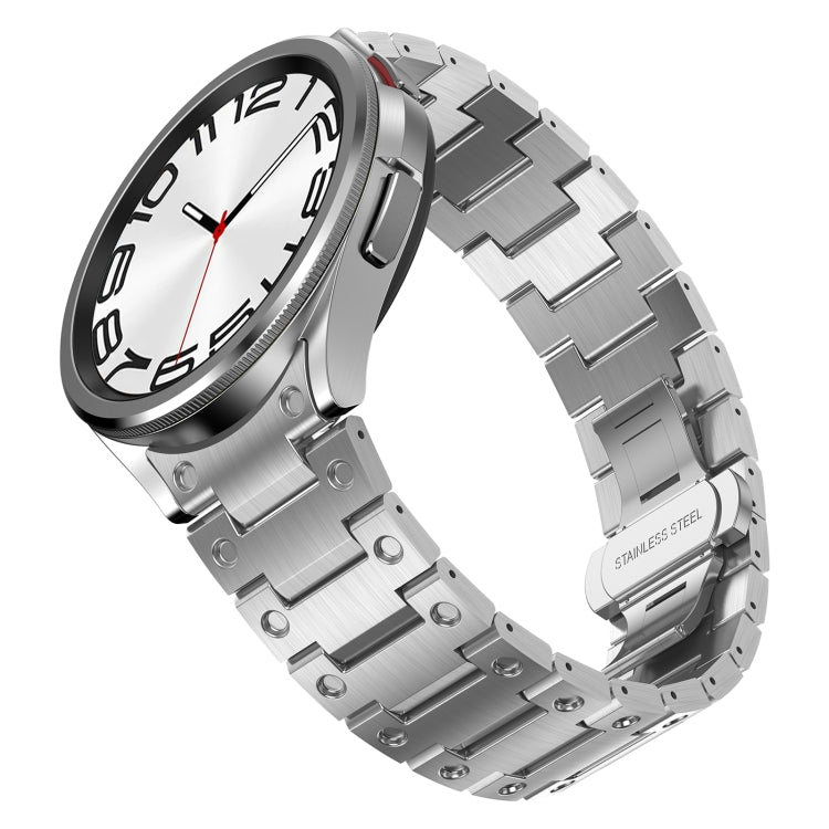 For Samsung Galaxy Watch 4 Classic 42 / 46mm Dual Circle Curved Connection Stainless Steel Watch Band(Silver) - Watch Bands by buy2fix | Online Shopping UK | buy2fix
