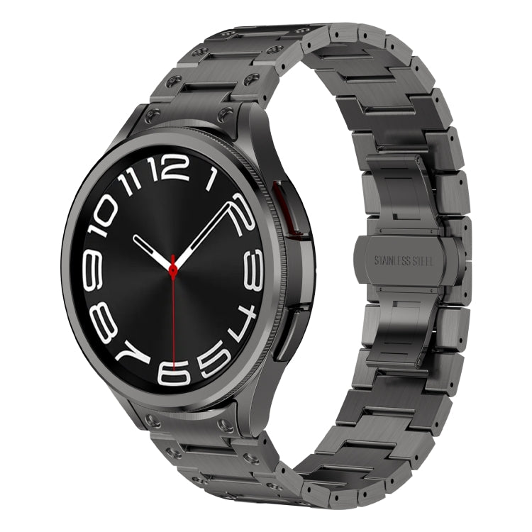 For Samsung Galaxy Watch 4 Classic 42 / 46mm Dual Circle Curved Connection Stainless Steel Watch Band(Gray) - Watch Bands by buy2fix | Online Shopping UK | buy2fix