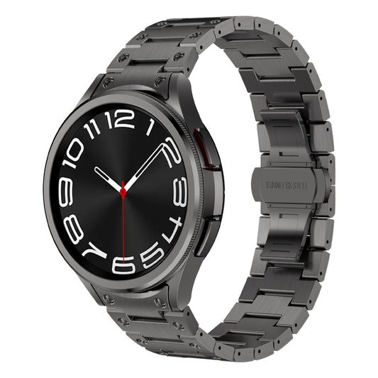 For Samsung Galaxy Watch 4 Classic 42 / 46mm Dual Circle Curved Connection Stainless Steel Watch Band(Gray) - Watch Bands by buy2fix | Online Shopping UK | buy2fix