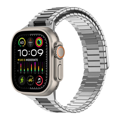 For Apple Watch Ultra 2 49mm Bamboo Magnetic Stainless Steel Metal Watch Strap(Silver Black) - Watch Bands by buy2fix | Online Shopping UK | buy2fix