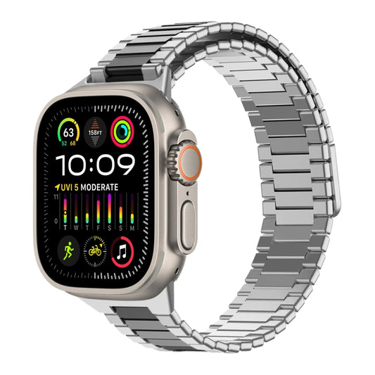 For Apple Watch Ultra 2 49mm Bamboo Magnetic Stainless Steel Metal Watch Strap(Silver Black) - Watch Bands by buy2fix | Online Shopping UK | buy2fix