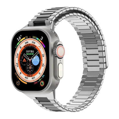 For Apple Watch Ultra 49mm Bamboo Magnetic Stainless Steel Metal Watch Strap(Silver Black) by buy2fix
