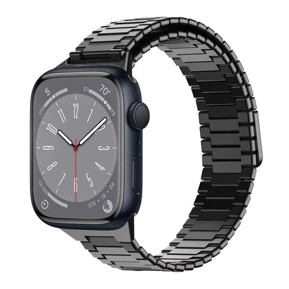For Apple Watch Series 8 41mm Bamboo Magnetic Stainless Steel Metal Watch Strap(Black) by buy2fix