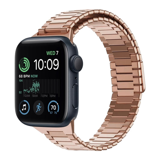 For Apple Watch SE 2022 44mm Bamboo Magnetic Stainless Steel Metal Watch Strap(Rose Gold) by buy2fix