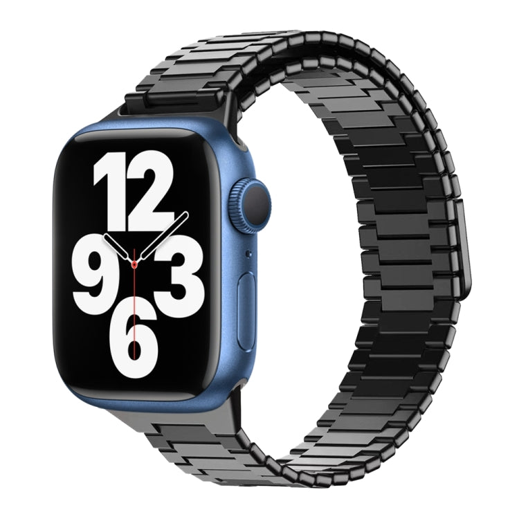 For Apple Watch Series 7 45mm Bamboo Magnetic Stainless Steel Metal Watch Strap(Black) by buy2fix