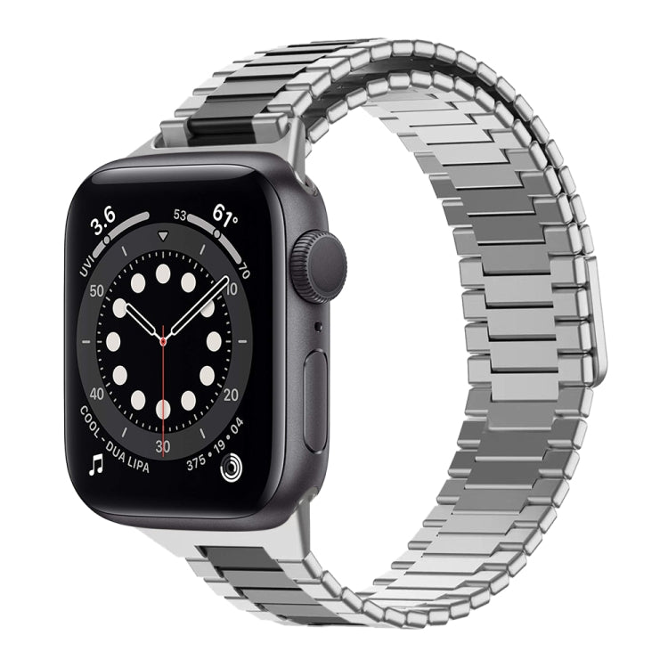 For Apple Watch Series 6 40mm Bamboo Magnetic Stainless Steel Metal Watch Strap(Silver Black) by buy2fix