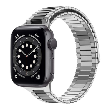 For Apple Watch Series 6 40mm Bamboo Magnetic Stainless Steel Metal Watch Strap(Silver Black) by buy2fix