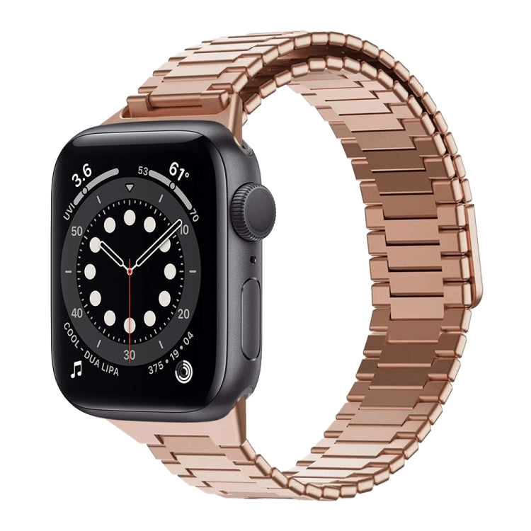 For Apple Watch Series 6 44mm Bamboo Magnetic Stainless Steel Metal Watch Strap(Rose Gold) by buy2fix
