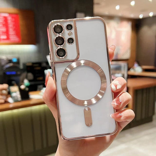 For Samsung Galaxy S22 Ultra 5G MagSafe Electroplating TPU Phone Case(Rose  Gold) - Galaxy S22 Ultra 5G Cases by buy2fix | Online Shopping UK | buy2fix