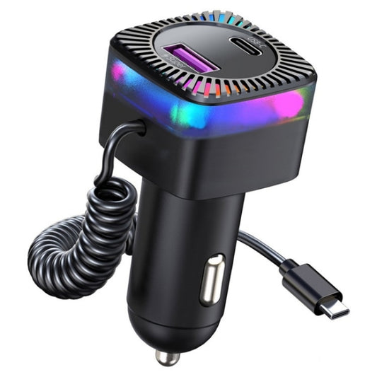 With Spring Type-C Cable USB + Type-C PD 30W Phone Fast Charging Adapter Car Charger - Car Charger by buy2fix | Online Shopping UK | buy2fix
