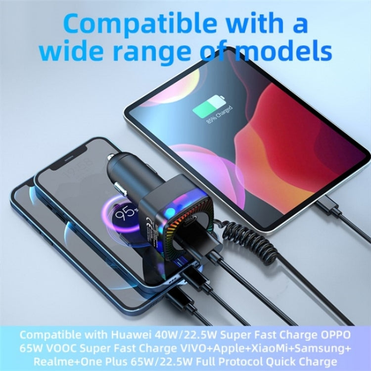 With Spring Type-C Cable USB + Type-C PD 30W Phone Fast Charging Adapter Car Charger - Car Charger by buy2fix | Online Shopping UK | buy2fix