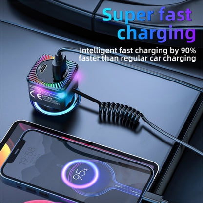 With Spring Type-C Cable USB + Type-C PD 30W Phone Fast Charging Adapter Car Charger - Car Charger by buy2fix | Online Shopping UK | buy2fix