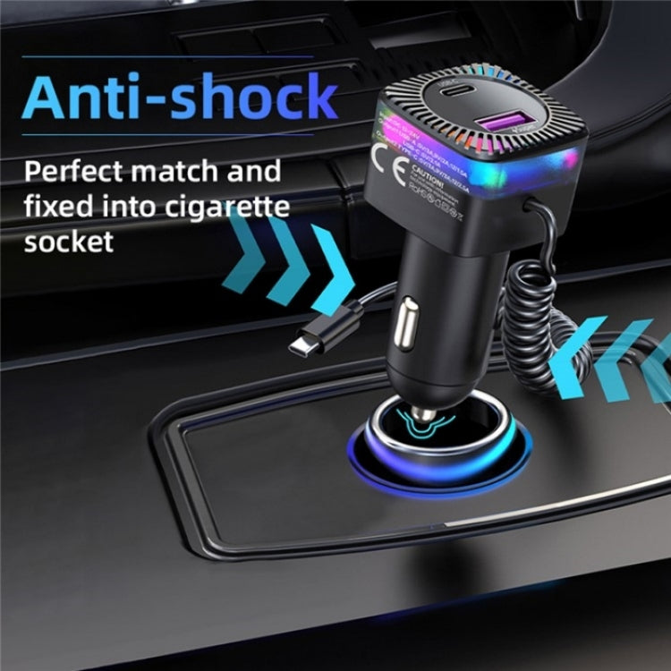 With Spring Type-C Cable USB + Type-C PD 30W Phone Fast Charging Adapter Car Charger - Car Charger by buy2fix | Online Shopping UK | buy2fix