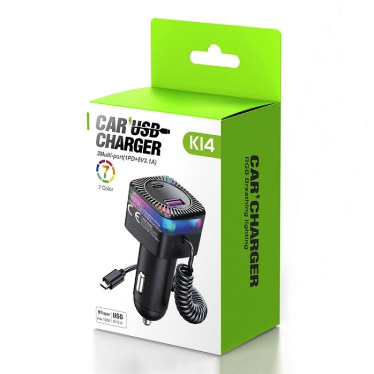 With Spring Type-C Cable USB + Type-C PD 30W Phone Fast Charging Adapter Car Charger - Car Charger by buy2fix | Online Shopping UK | buy2fix