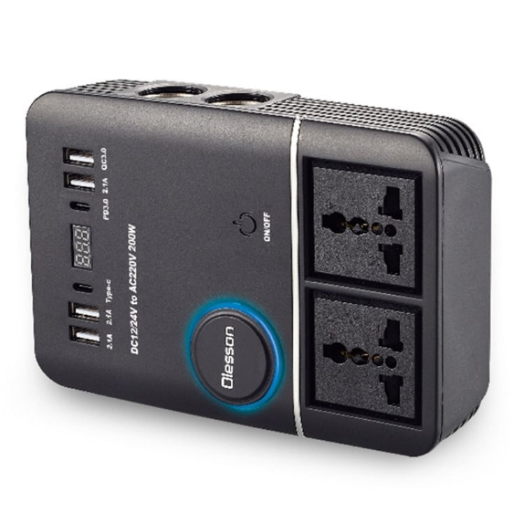 USB+Type-C to 220V QC3.0 200W Power Socket Cigarette Lighter Car Power Inverter by buy2fix