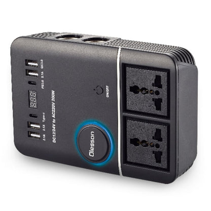 USB+Type-C to 220V QC3.0 200W Power Socket Cigarette Lighter Car Power Inverter by buy2fix