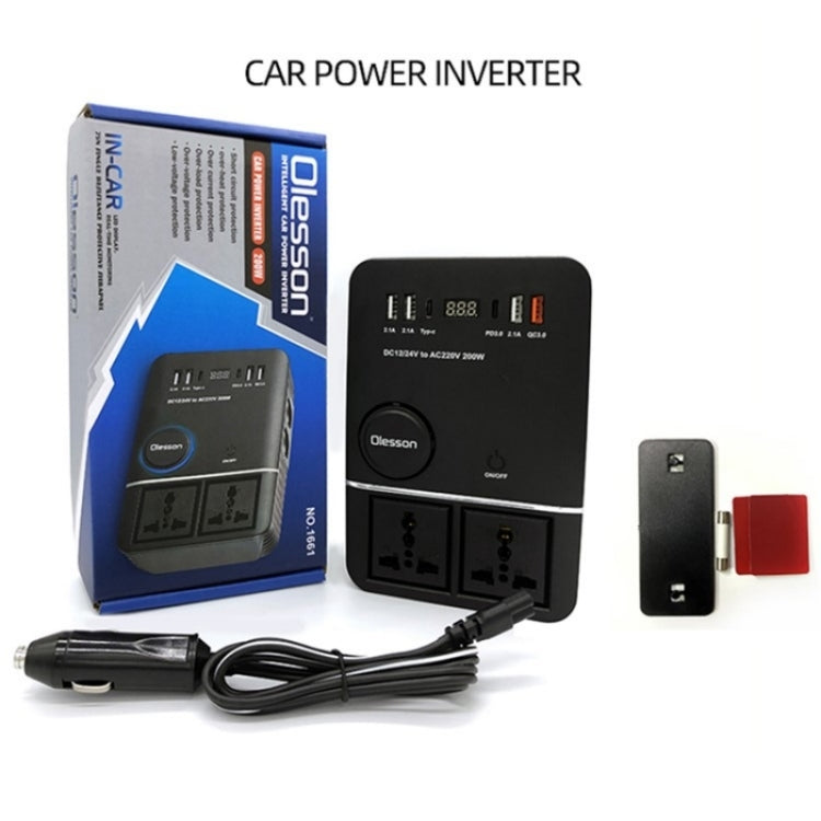 USB+Type-C to 220V QC3.0 200W Power Socket Cigarette Lighter Car Power Inverter by buy2fix