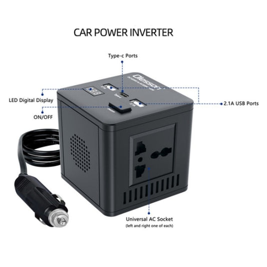 With LED Digital Display Car Power Inverter 150W Power Socket 2Type-C+2USB Car Charger - Car Charger by buy2fix | Online Shopping UK | buy2fix