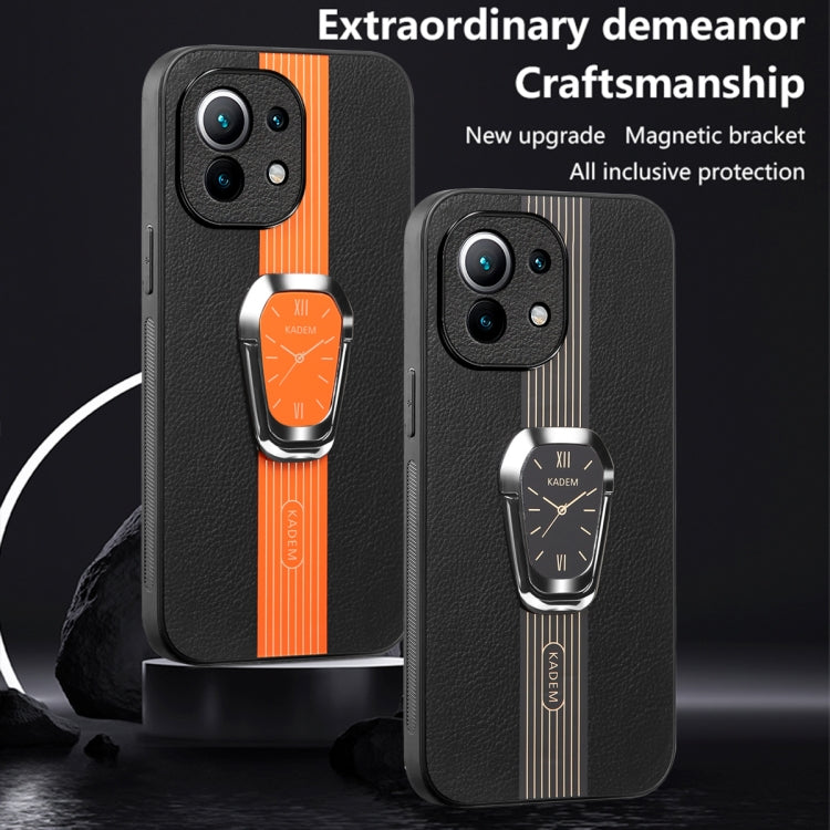 For Xiaomi Mi 11 Lite Magnetic Litchi Leather Back Phone Case with Holder(Orange) - Xiaomi Cases by buy2fix | Online Shopping UK | buy2fix